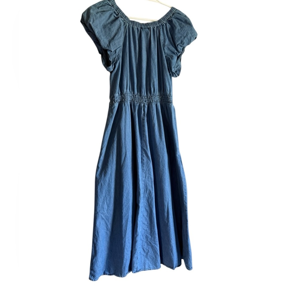 GAP Blue V-Neck lightweight denim Midi dress, elastic waist/neck, size Small - Picture 6 of 9